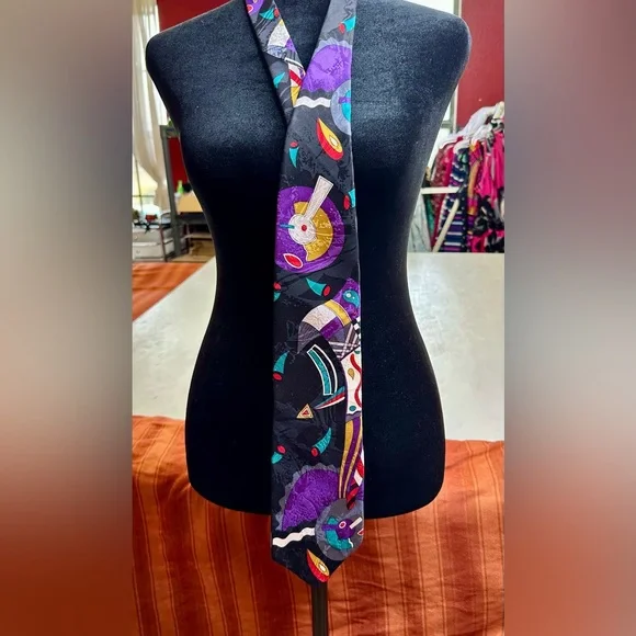 Vintage Jones New York Silk Tie Abstract Geometric Retro Artsy Wide 90s - Picture 2 of 8